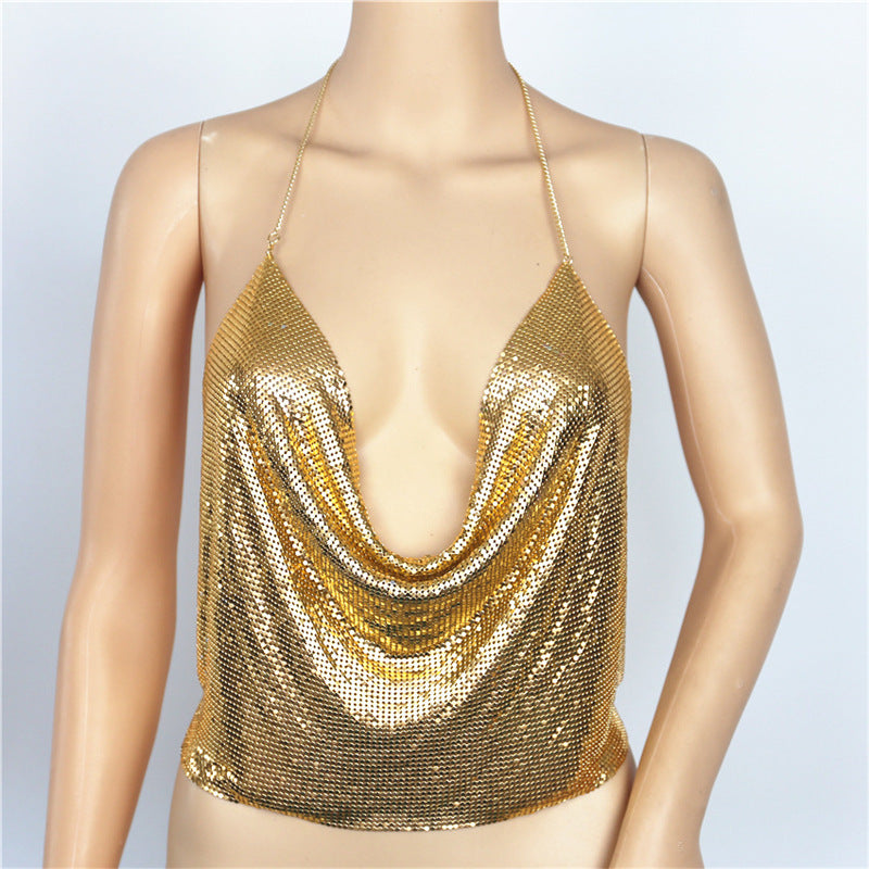 Low-cut Sexy Backless Sequined Top