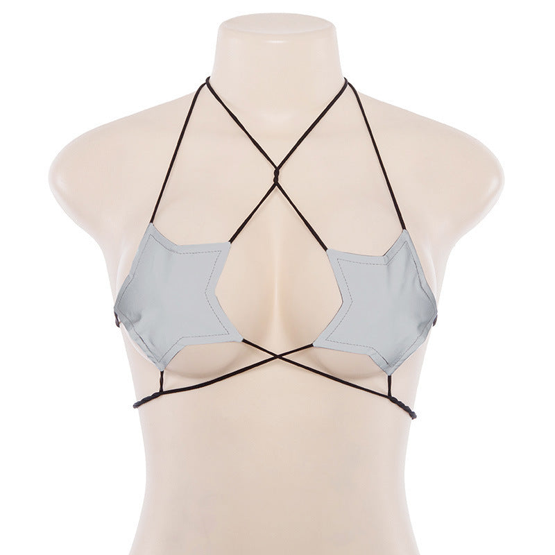 Women Sexy Glitter Reflective Five-Pointed Star Bra Strappy Bandage