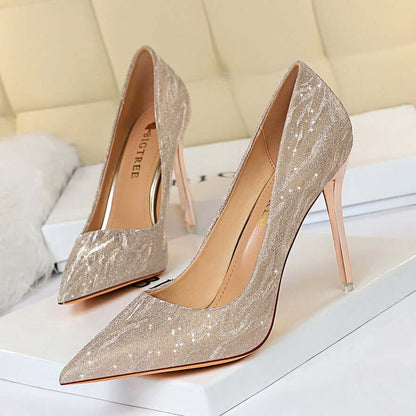 Shallow mouth Pointed Sequin Heels