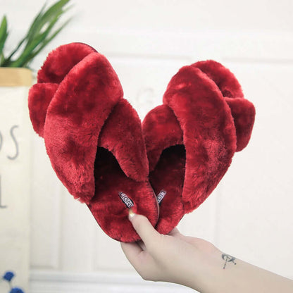 Cross Open-Toe Fur Slippers