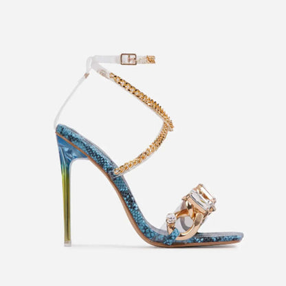 Colorful High Heels With Rhinestone Straps