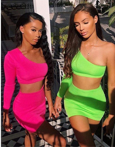 Single Sleeve  Neon Crop Dress