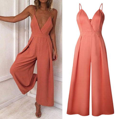 Sexy Deep V Neck Sling Wide Leg Women's Jumpsuit