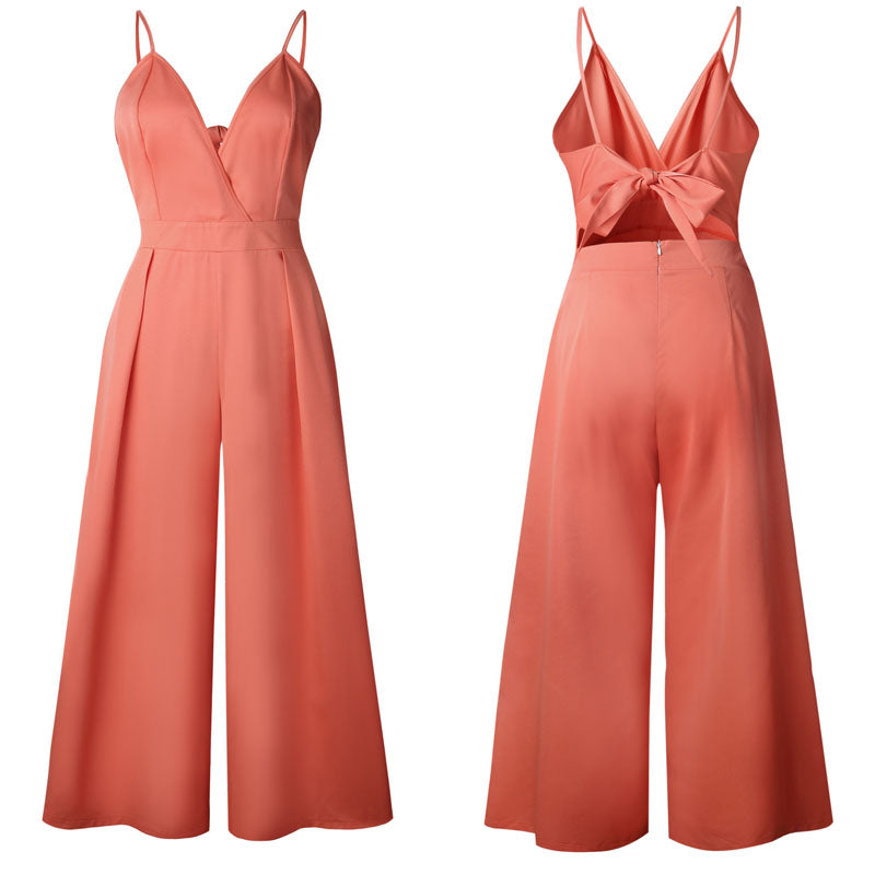 Sexy Deep V Neck Sling Wide Leg Women's Jumpsuit