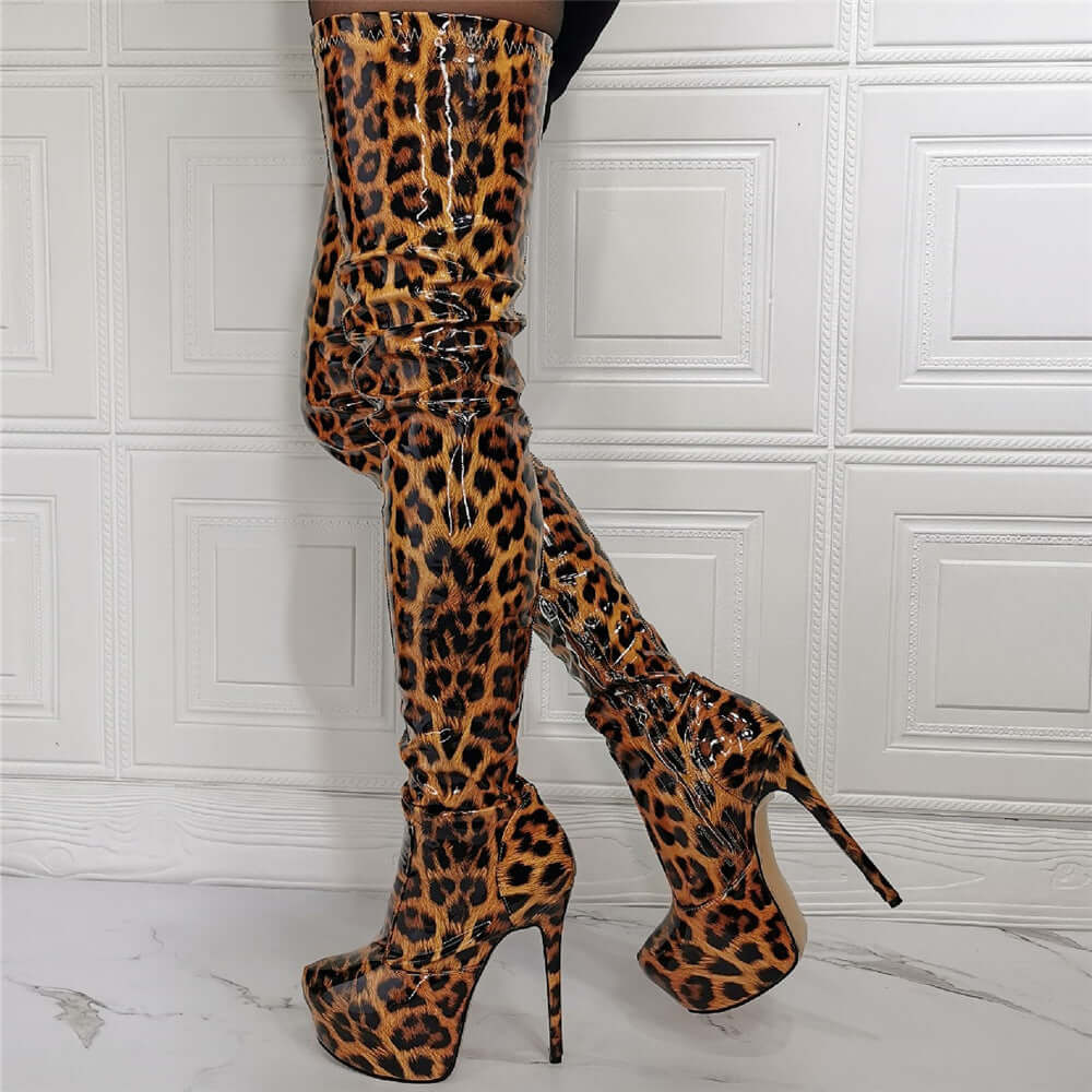 Leopard Thigh High Heels