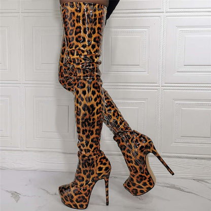 Leopard Thigh High Heels