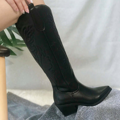 Women's Vintage Chunky Heel Cowboy Boots