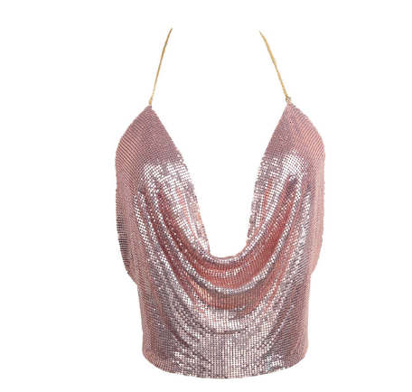 Low-cut, Backless, Pink Metallic Top