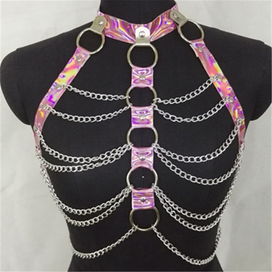 Metallic Chest Harness with Chains