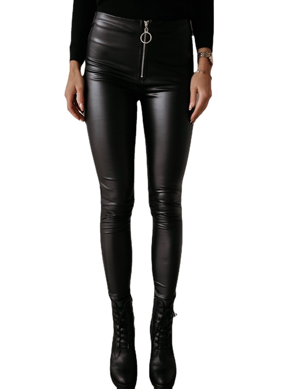 PU Leather Zipper Pants