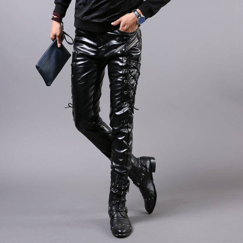 Men's PU Slim Pants with Feet