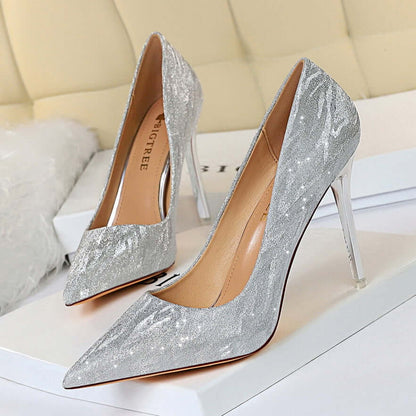 Shallow mouth Pointed Sequin Heels