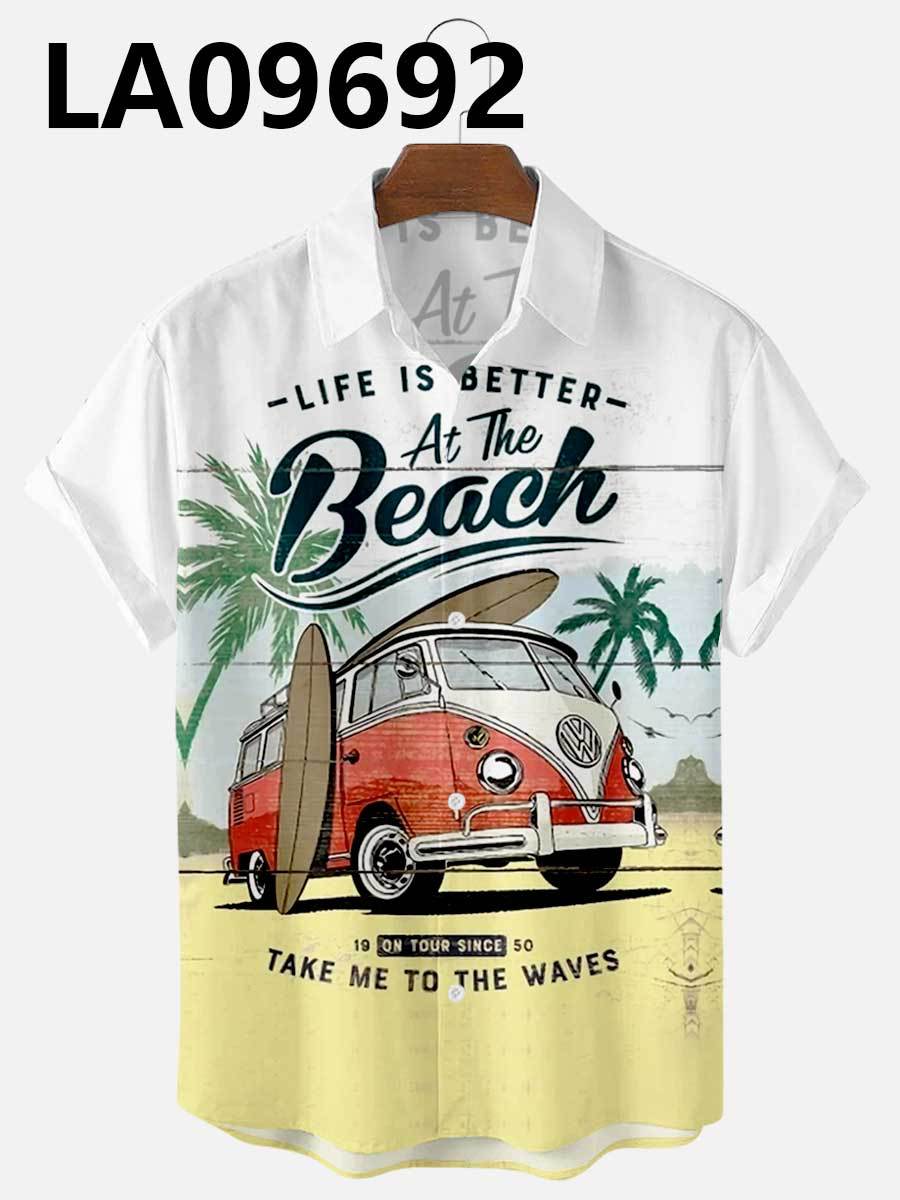 Men's Summer Hawaiian Car Digital Print Shirt