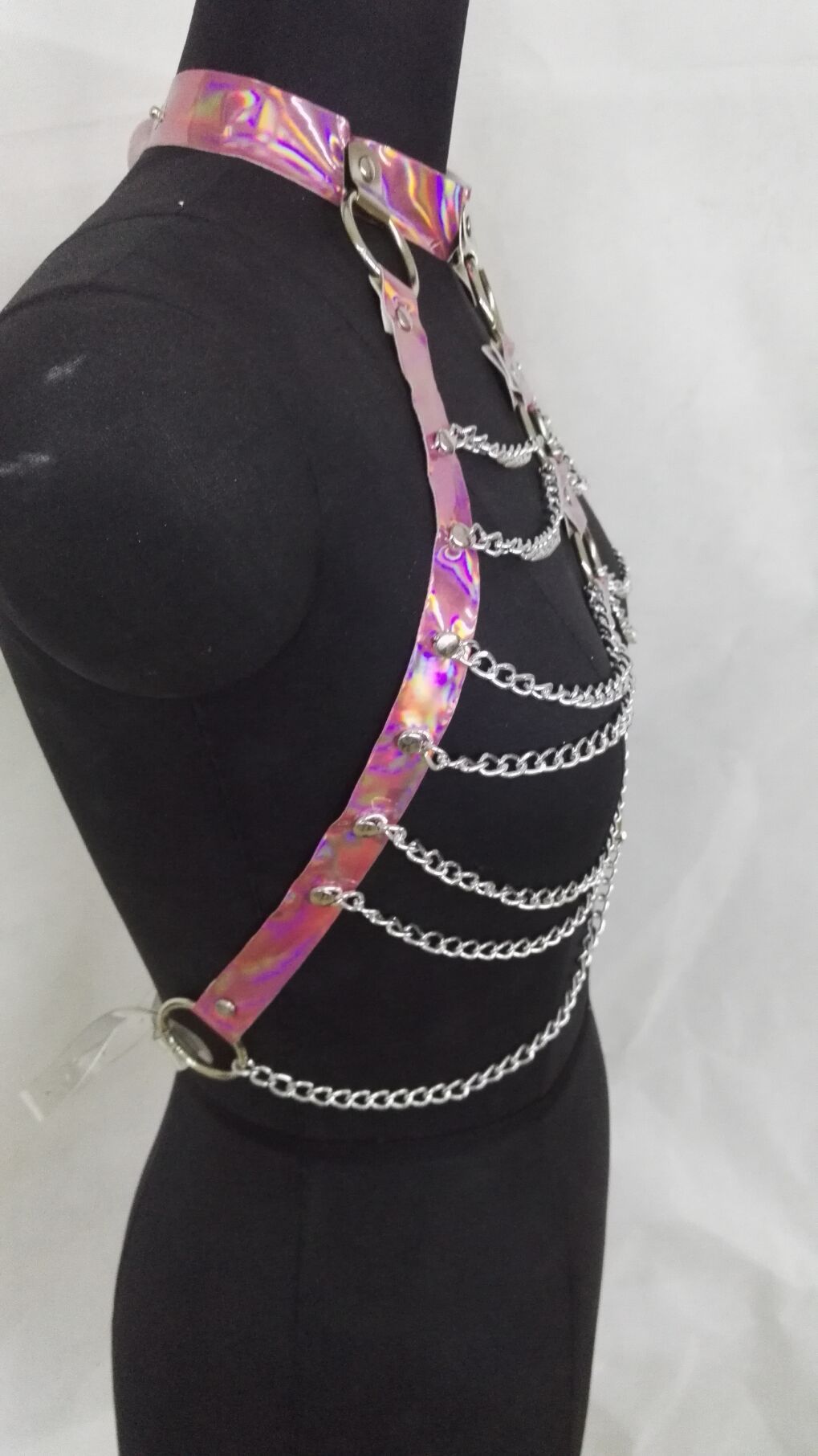 Metallic Chest Harness with Chains