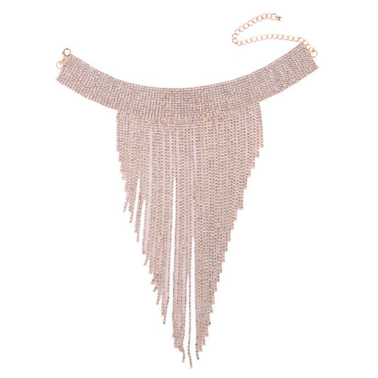 Long tassel Rhinestone necklace (Rose and Silver)