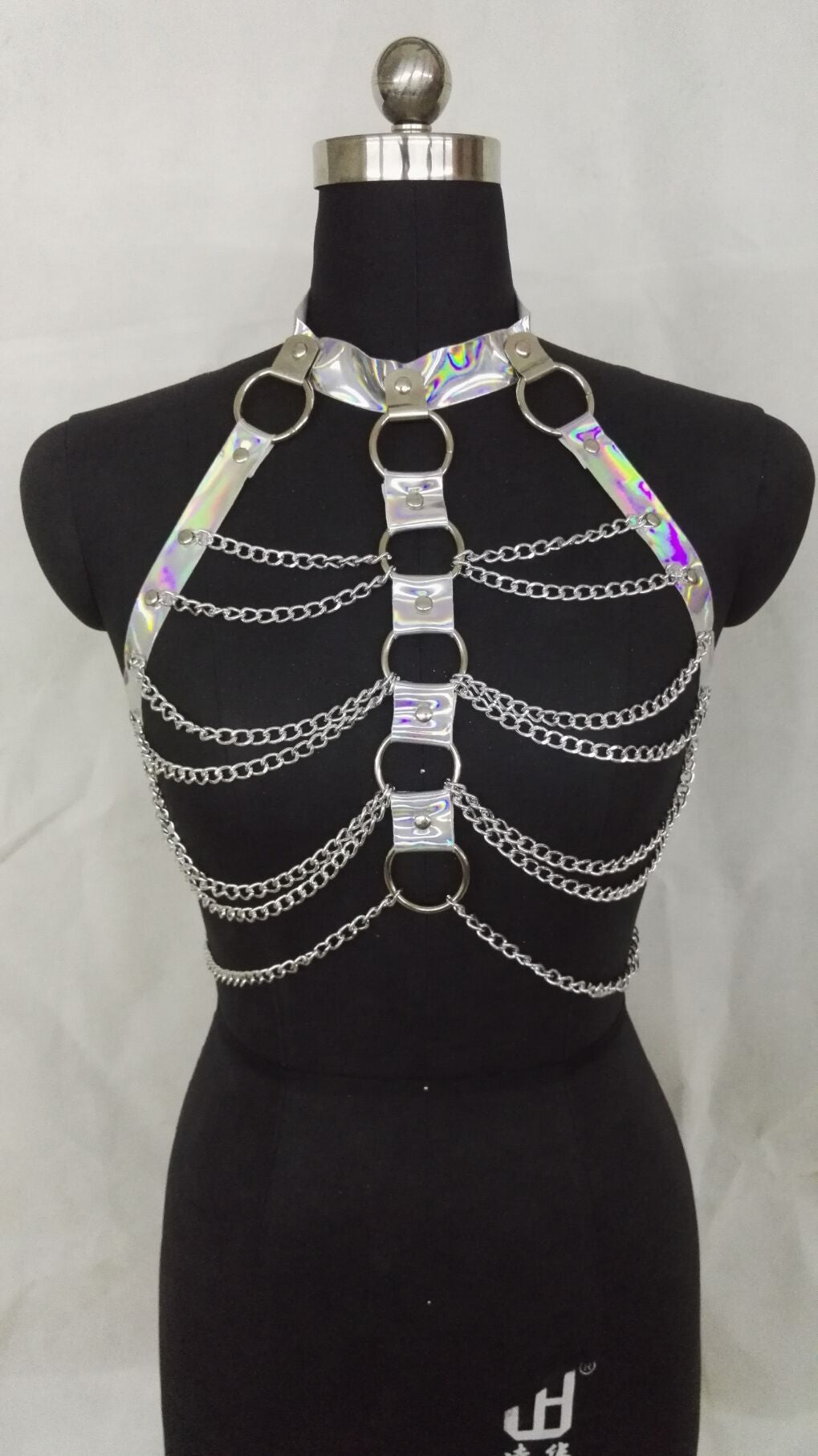 Metallic Chest Harness with Chains