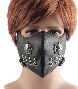 Punk Leather Mask With Jewelry