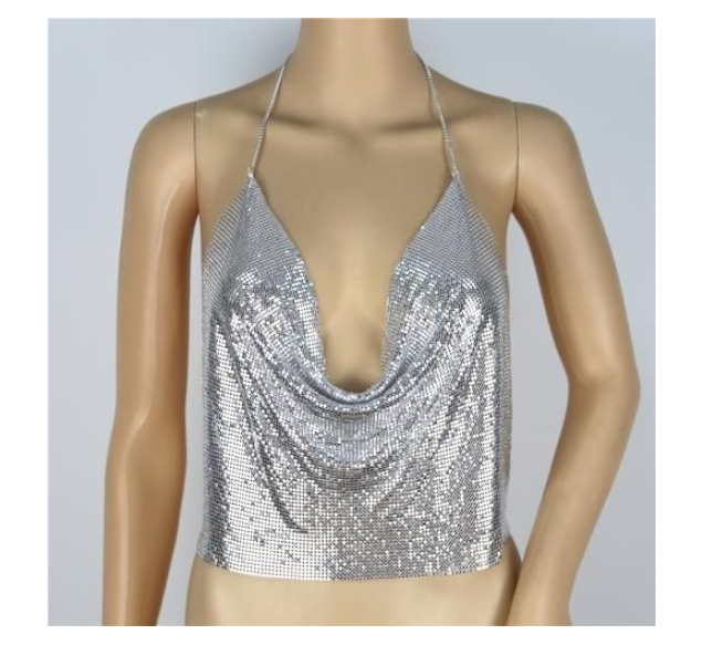 Low-cut, Backless, Golden Metallic Top