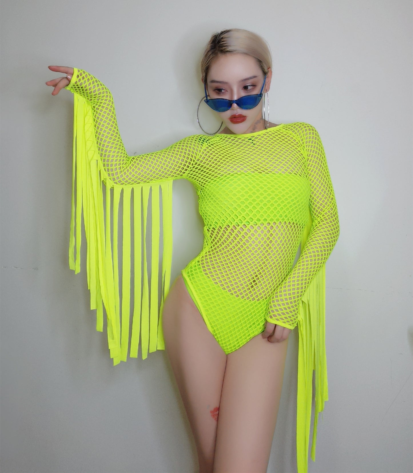 Fluorescent Green Tassel Bodysuit