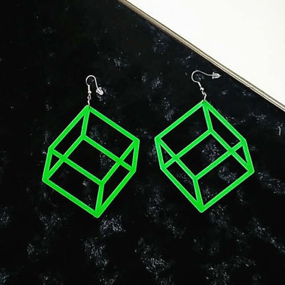 3D Neon Cube Earrings