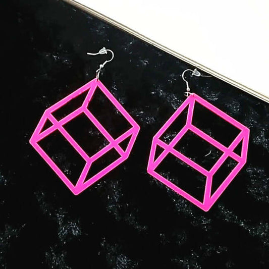 3D Neon Cube Earrings