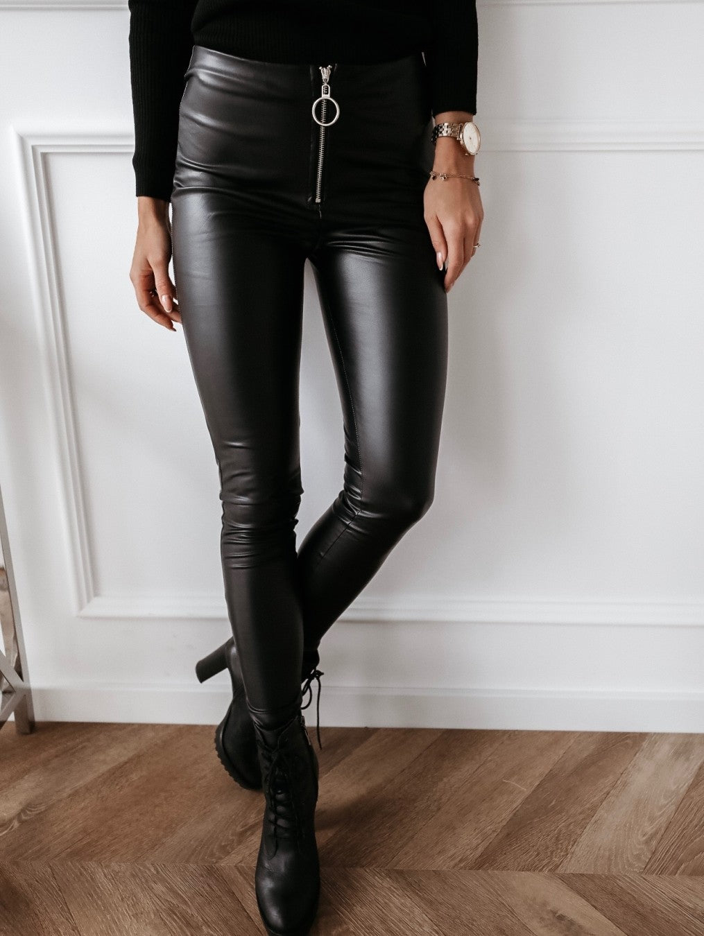 PU Leather Zipper Pants