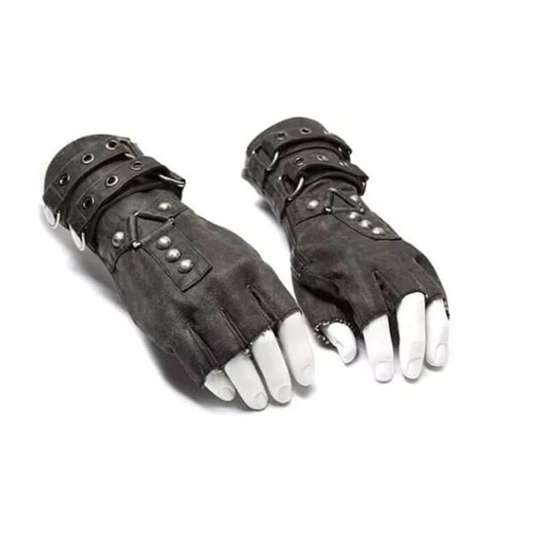 Steampunk Rivet Stud Fingerless Leather Gloves
