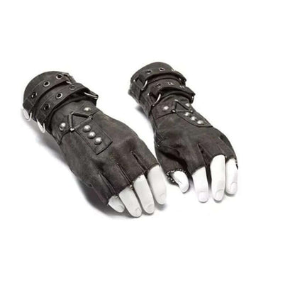 Steampunk Rivet Stud Fingerless Leather Gloves