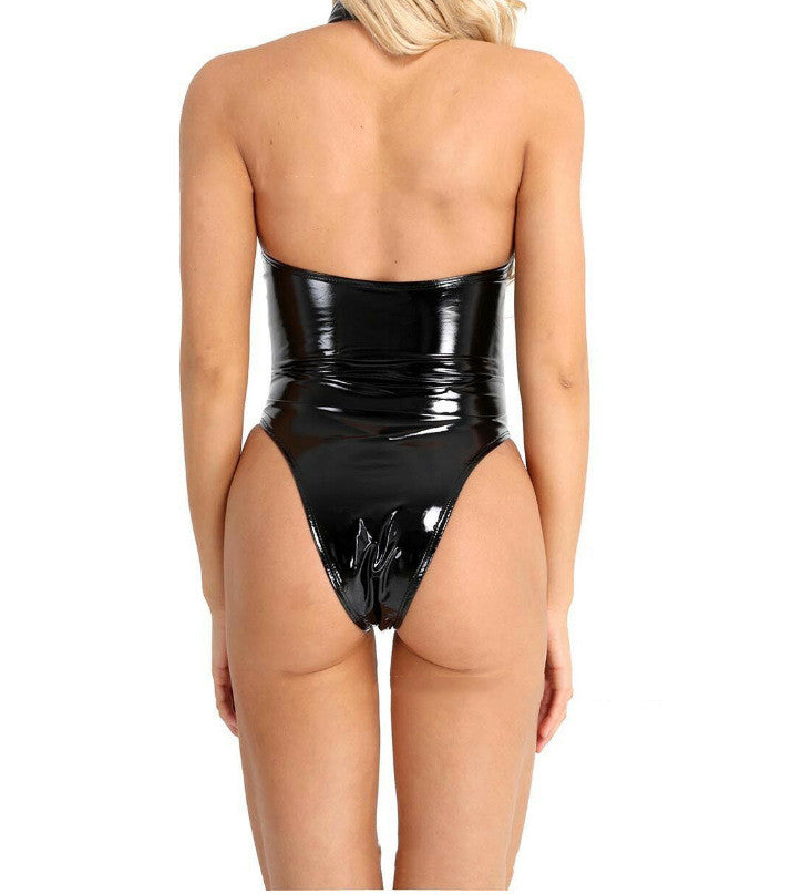 Faux Leather Panel Cutout Bodysuit