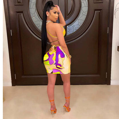Printed Halter Two-Piece Dress