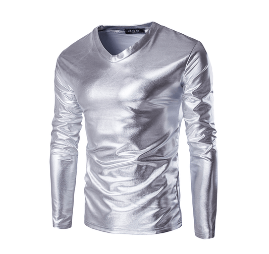 Metallic Silver V Neck