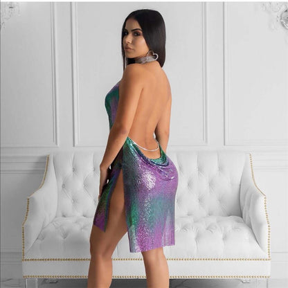 Sexy Metallic Slit Dress