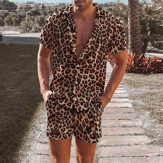 Men's Animal Print Shorts and Short Sleeve Suit