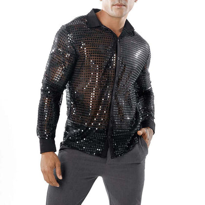 Flashy Polka Dot Long Sleeve Button Down