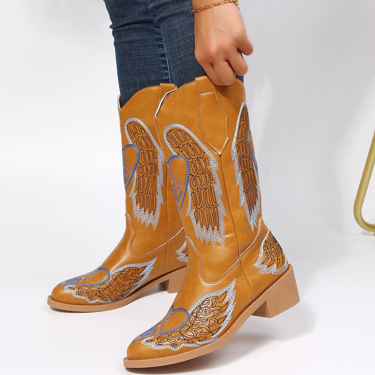 Wing Embroidery Cowboy Boots