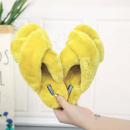 Cross Open-Toe Fur Slippers
