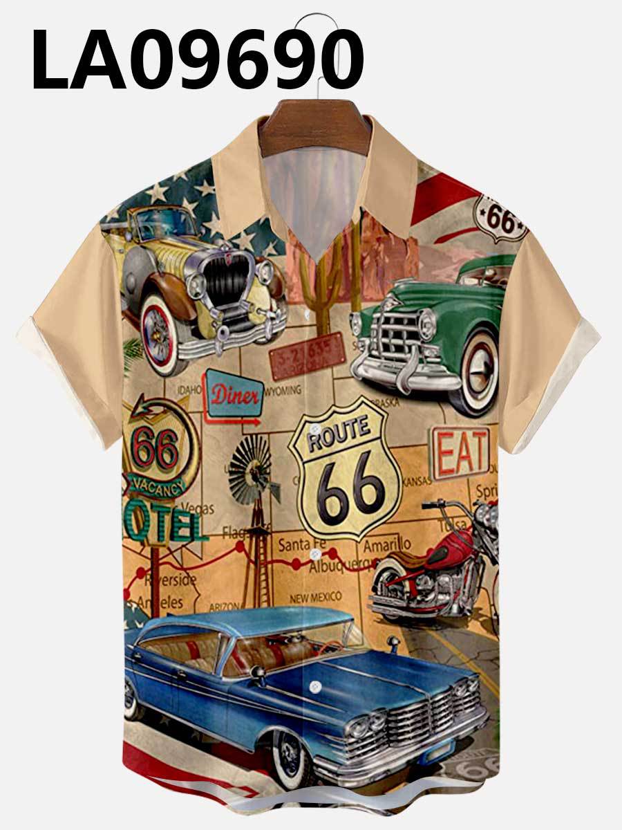 Men's Summer Hawaiian Car Digital Print Shirt