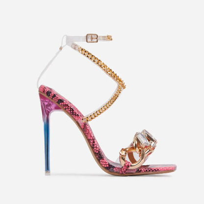 Colorful High Heels With Rhinestone Straps