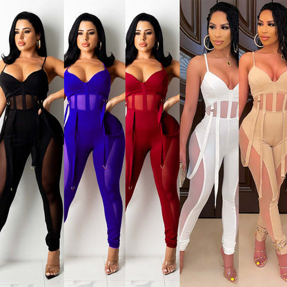 Mesh See-Through Sexy Suspender Jumpsuit