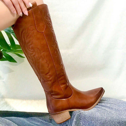 Women's Vintage Chunky Heel Cowboy Boots