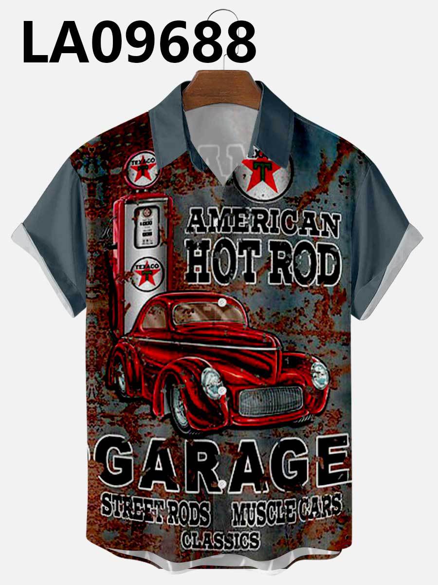 Men's Summer Hawaiian Car Digital Print Shirt