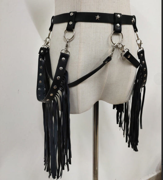 Black PU Tassel Waist Chain