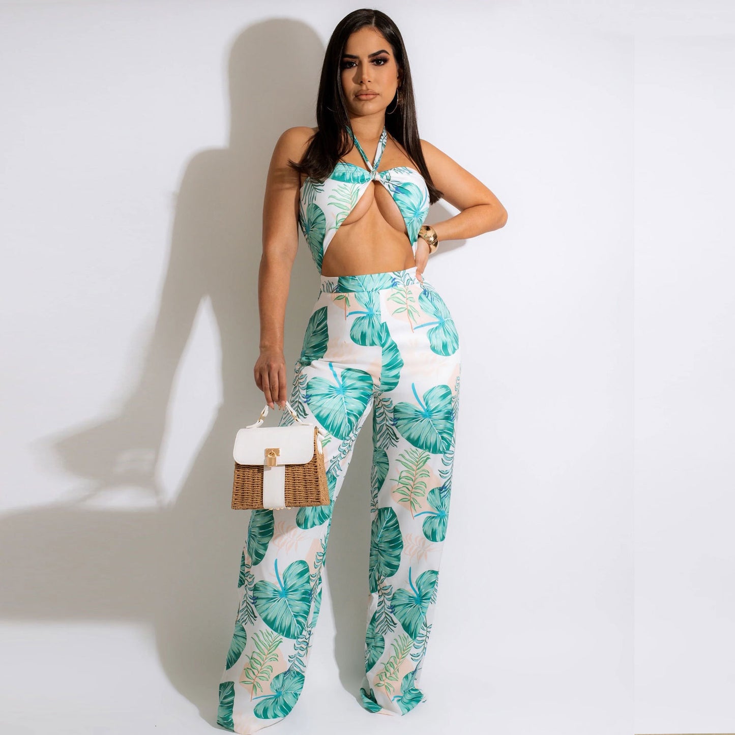 Tropical Chest Wrap Jumpsuit