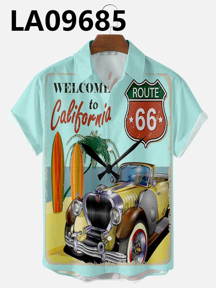 Men's Summer Hawaiian Car Digital Print Shirt