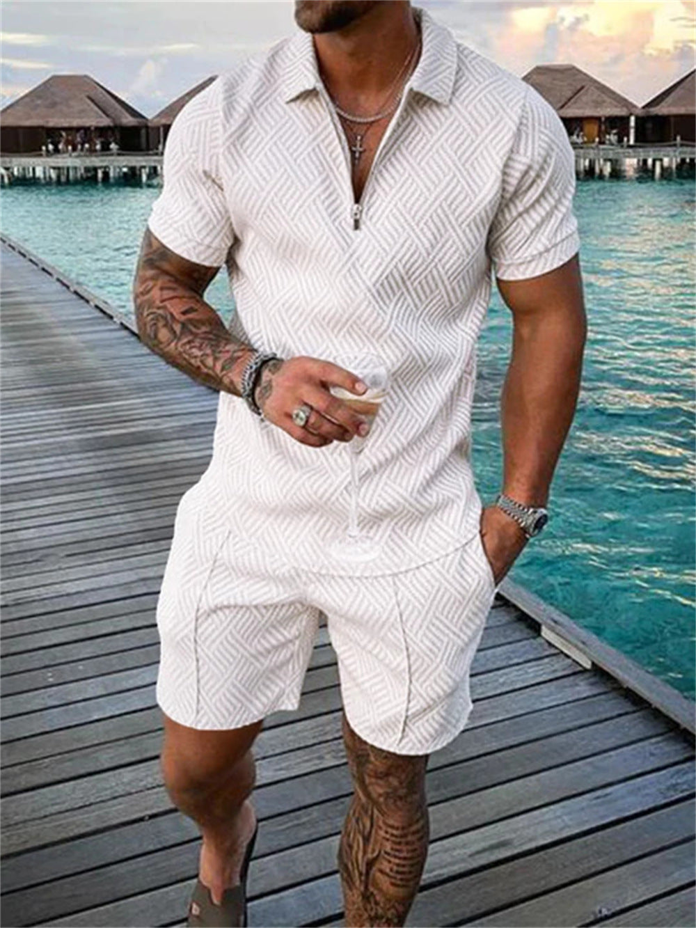 Quarter Zip Shorts Suit