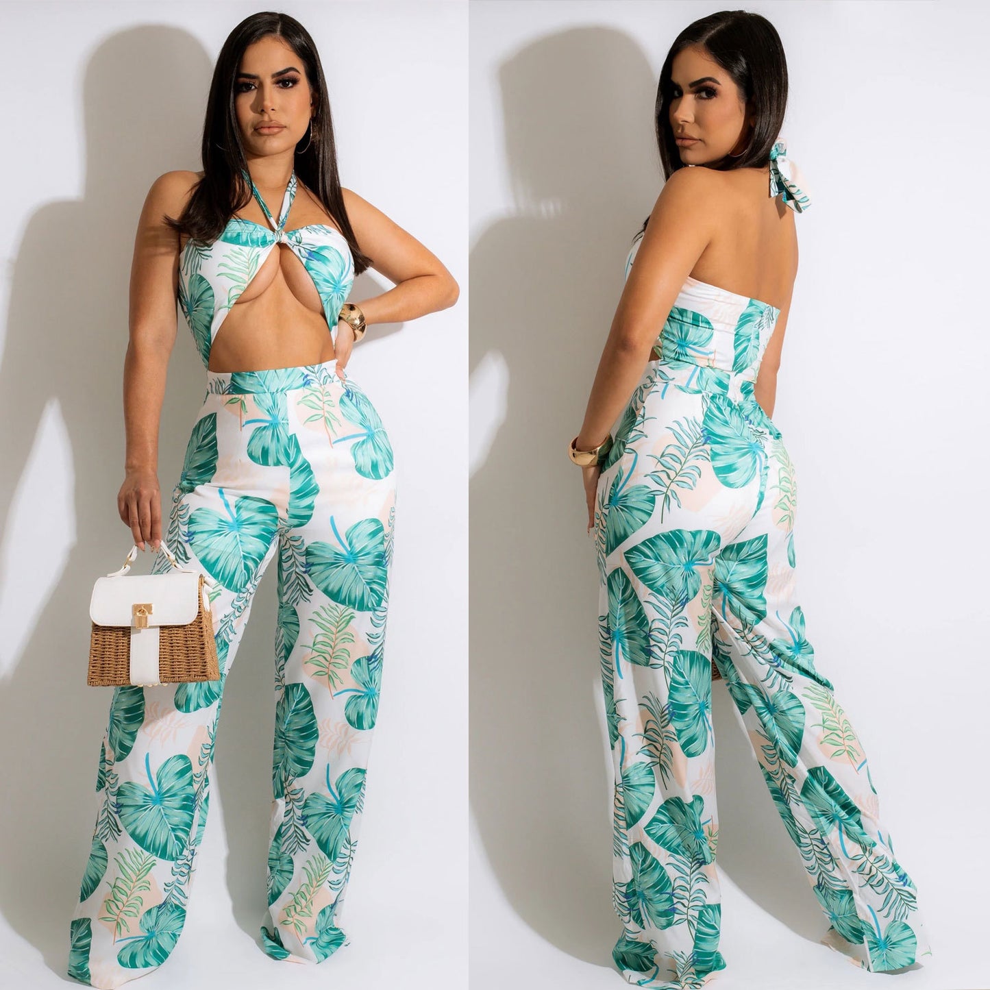 Tropical Chest Wrap Jumpsuit