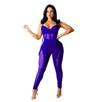 Mesh See-Through Sexy Suspender Jumpsuit