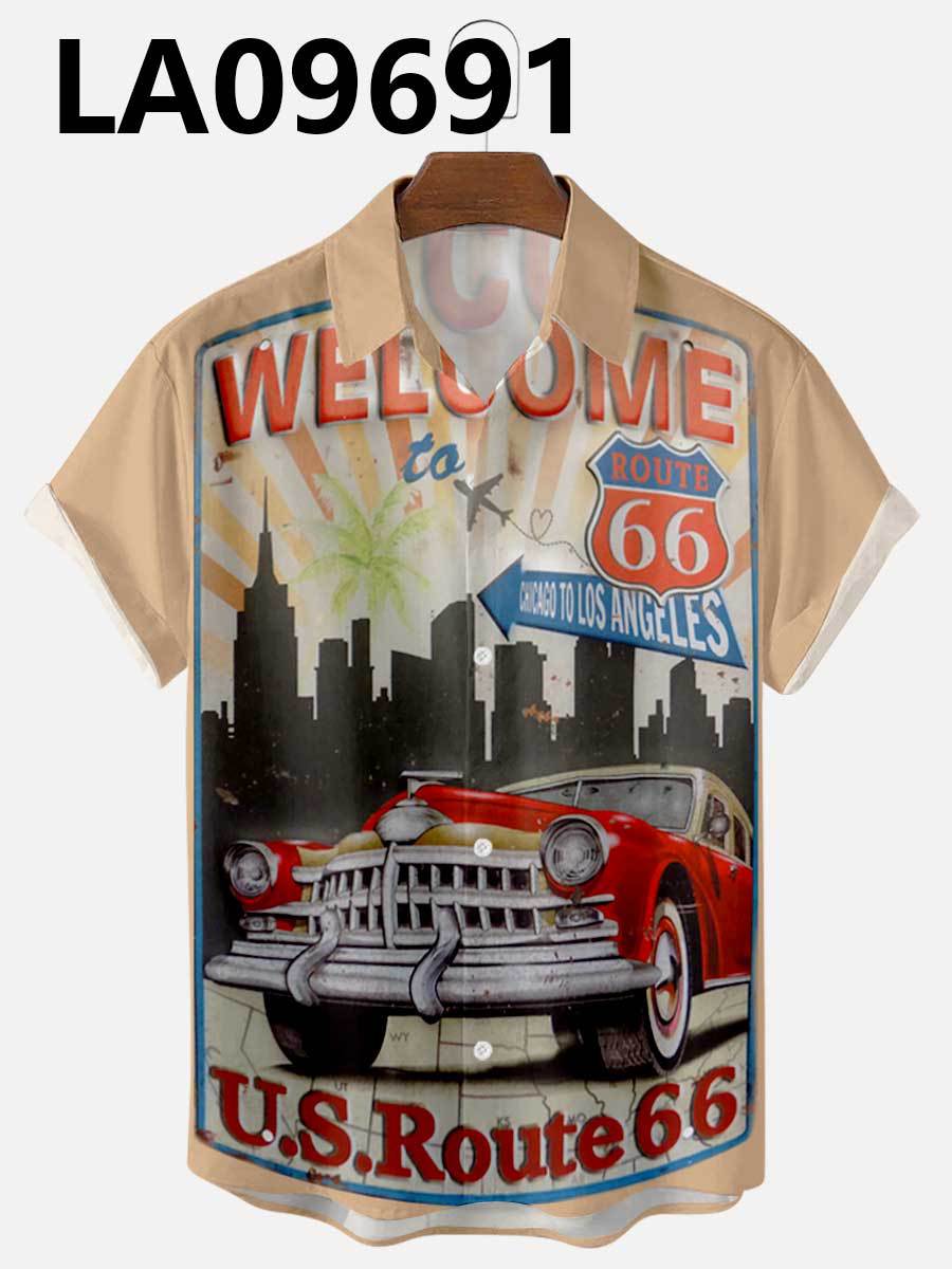 Men's Summer Hawaiian Car Digital Print Shirt