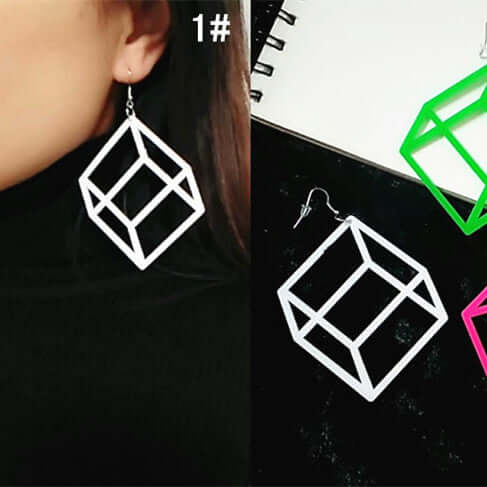 3D Neon Cube Earrings
