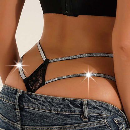 Double Down Rhinestone Lace Thong